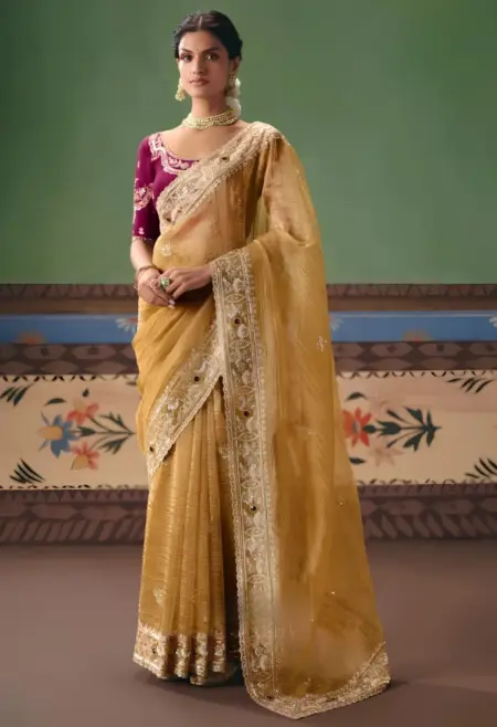 yellow tissue silk saree